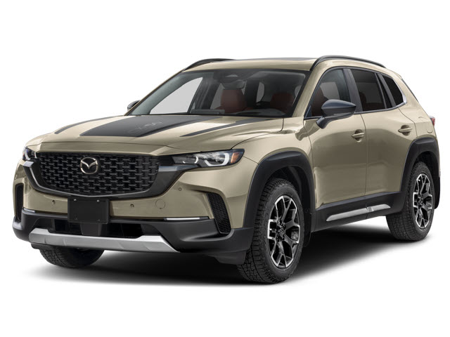 A bronze 2026 Mazda CX-50 SUV with a stylish front grille and black wheels, parked on a white background.